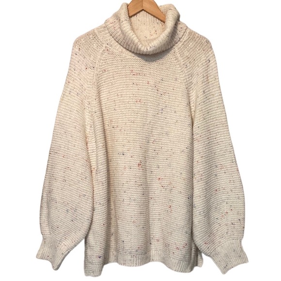 Lou & Grey White Multicolor Marled Knit Balloon Sleeve Oversized Sweater - Picture 1 of 8